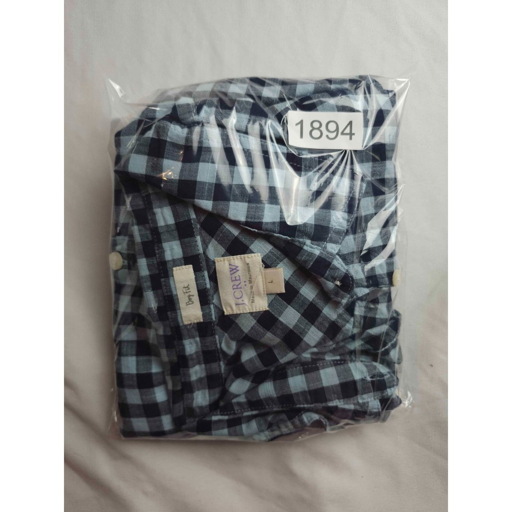 J. Crew Shirt Womens Large Blue Gingham Plaid Boy Fit Button Up Long Sleeve - Picture 6 of 6